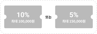 10% 최대 최대 100,000원 또는 5% 최대 150,000원